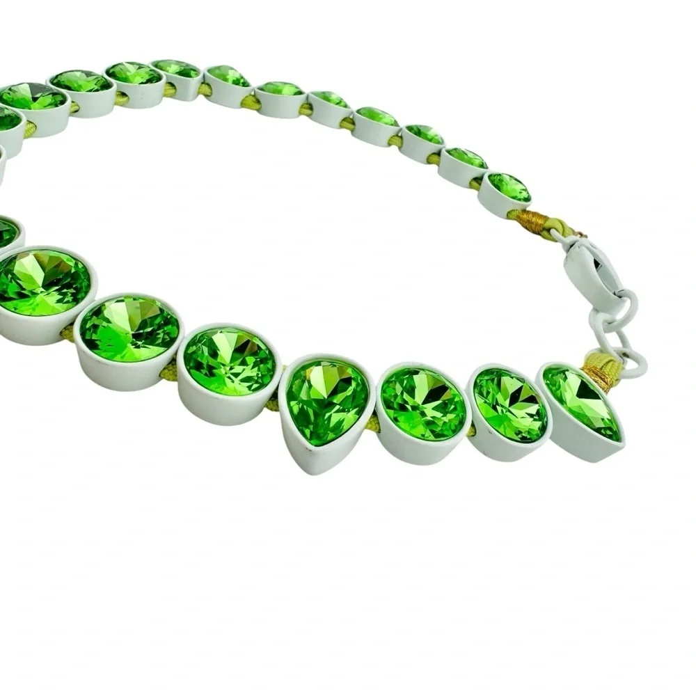 Rare J Crew Brulee Necklace in Green Enamel and Crystals